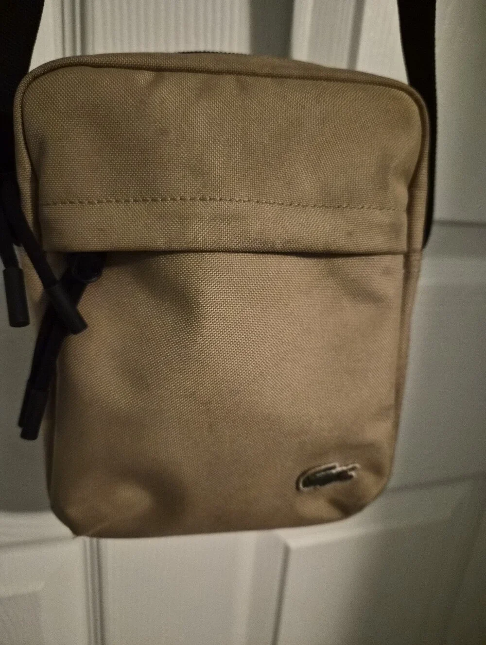 Lacoste Unisex Tan Messenger Crossbody with Adjustable Black Strap